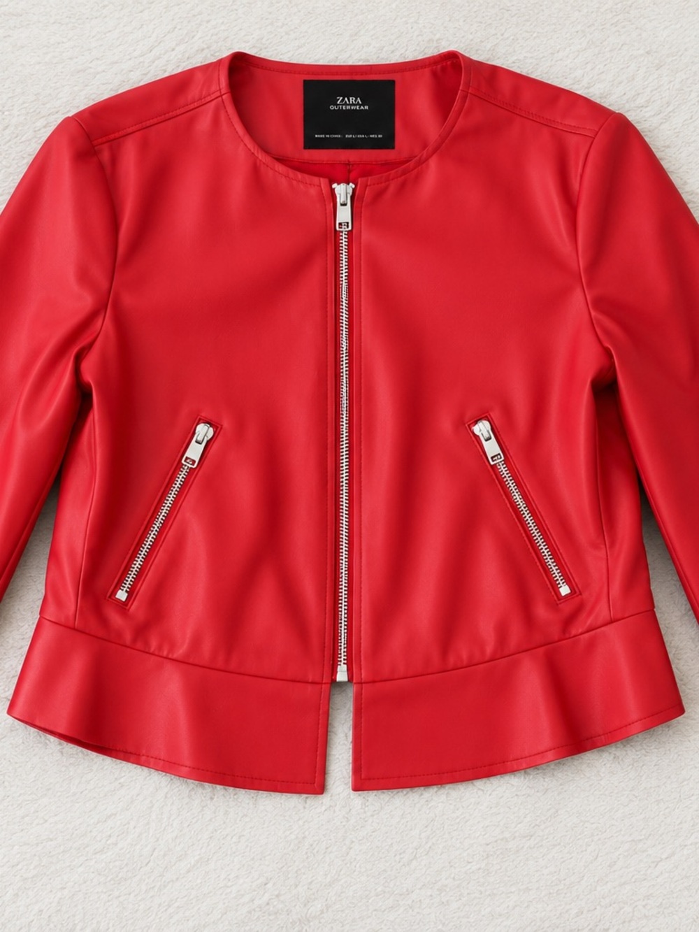 ZARA Red Faux Leather Peplum Jacket Size L Never Worn